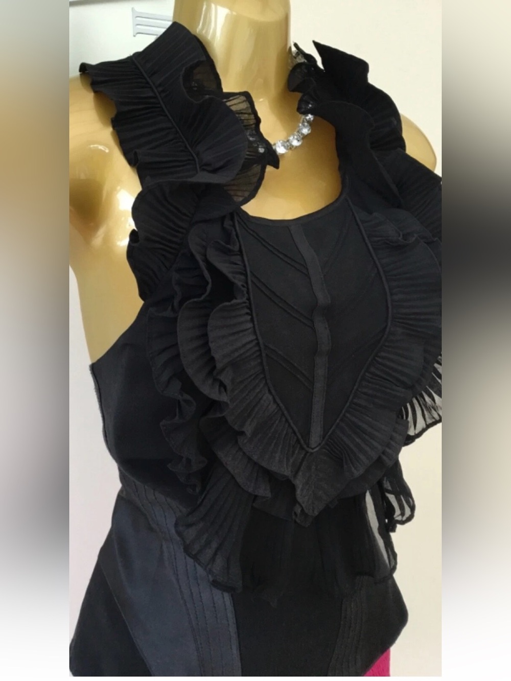 Karen Millen Black Ruffled Pleated Halter Camisole - Picture 2 of 5